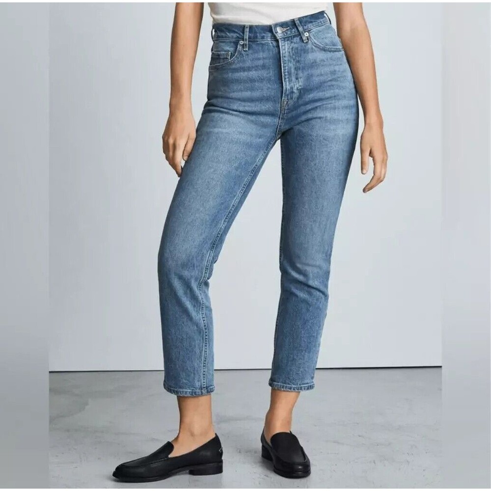 Everlane The Cheeky Crop Jeans Womens 24 Mid Rise Zip Fly Cotton Mid Blue Wash